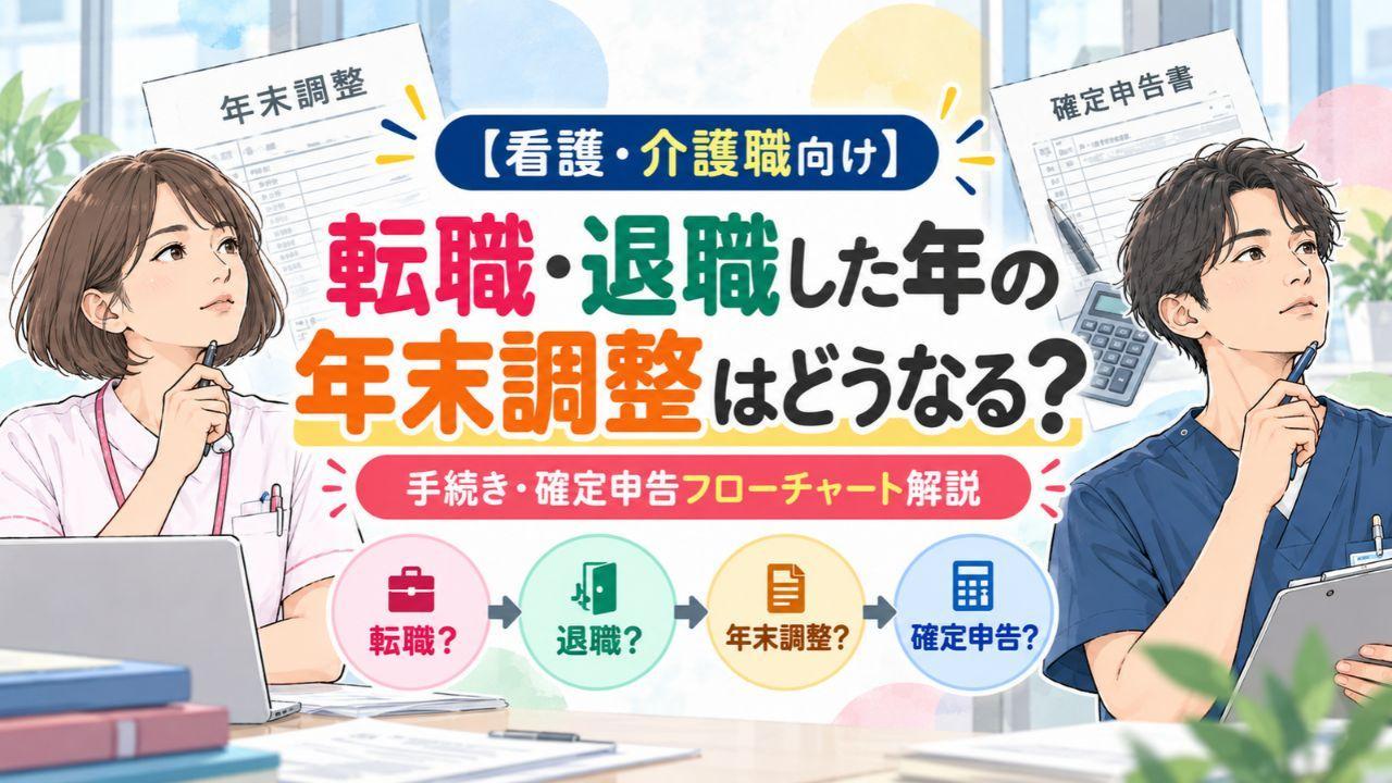 【看護・介護職向け】転職・退職した年の年末調整はどうなる？手続き・確定申告フローチャート解説